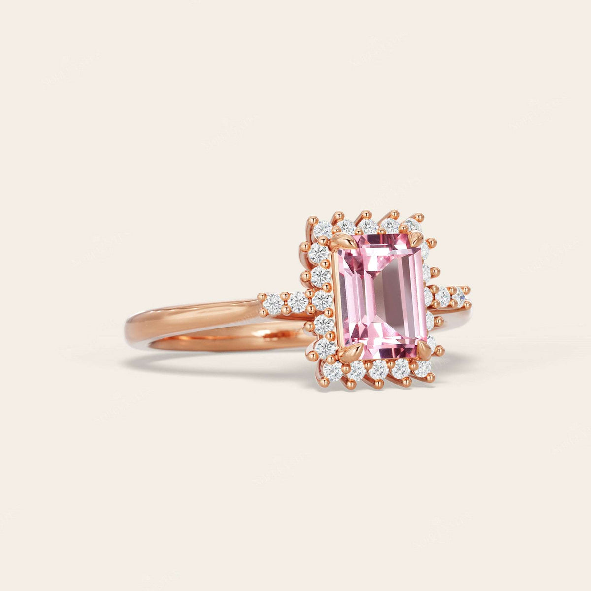 Emerald Cut Engagement Lab Padparadscha Engagement Ring