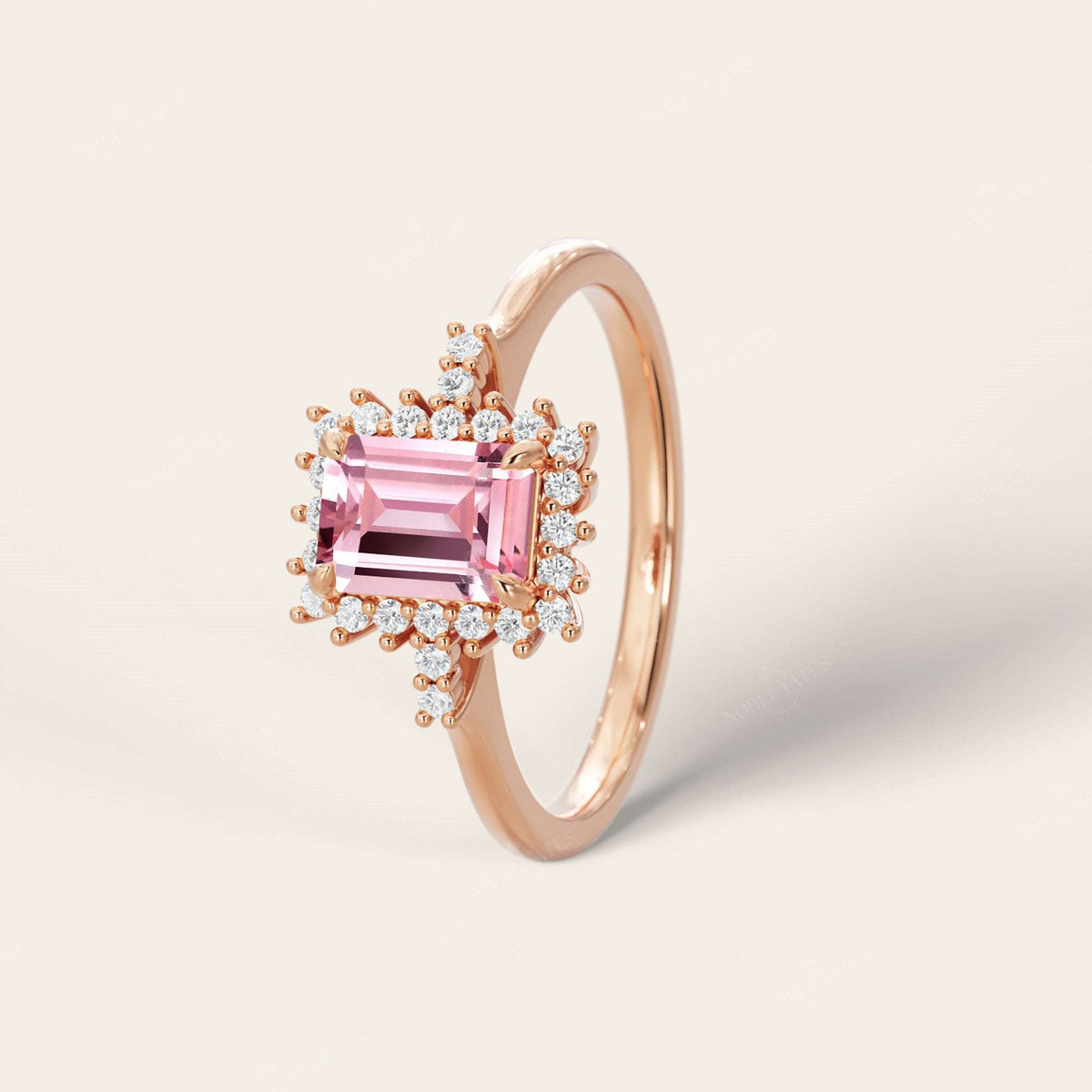Emerald Cut Engagement Lab Padparadscha Engagement Ring