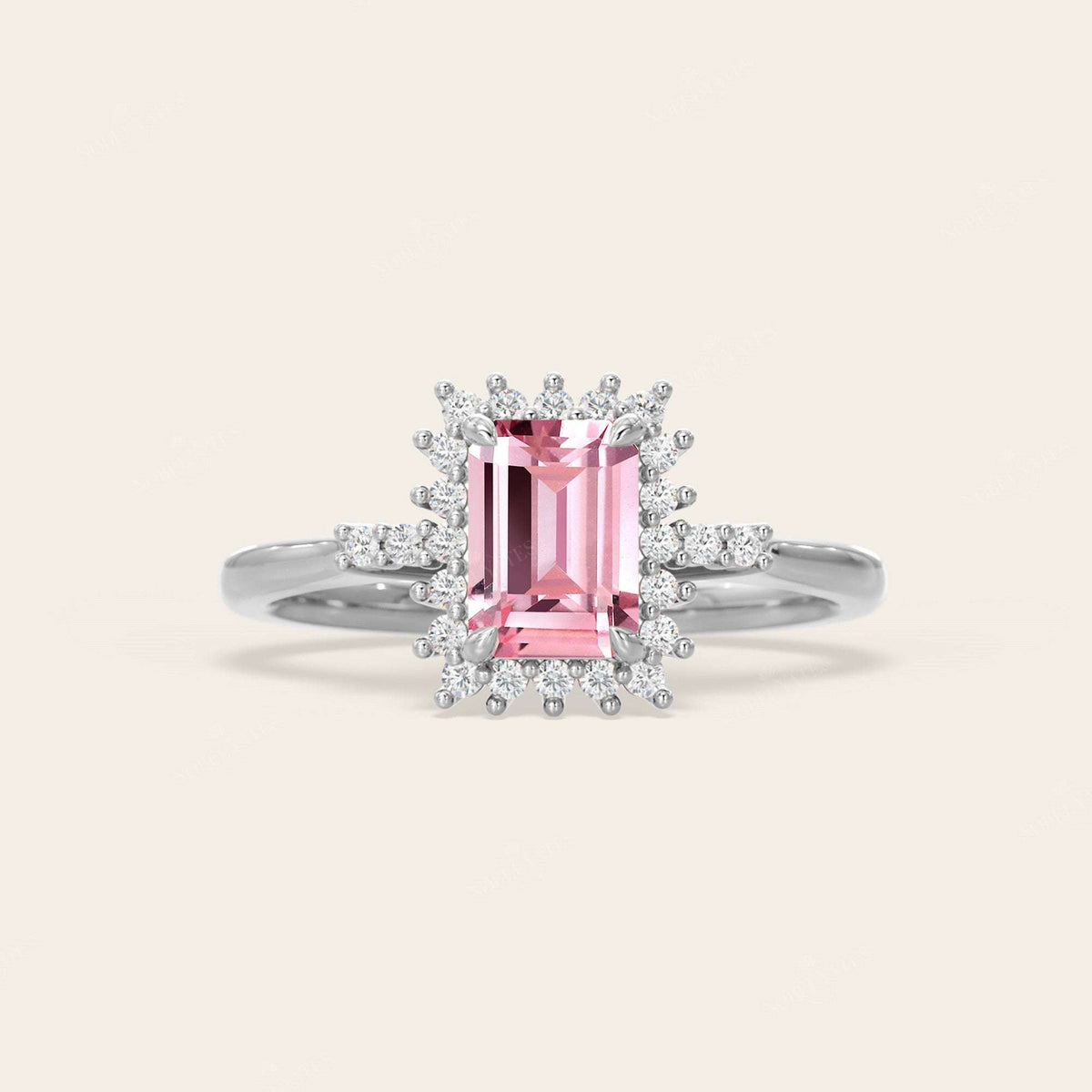 Emerald Cut Engagement Lab Padparadscha Engagement Ring
