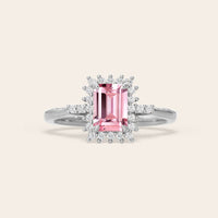 Emerald Cut Engagement Lab Padparadscha Engagement Ring