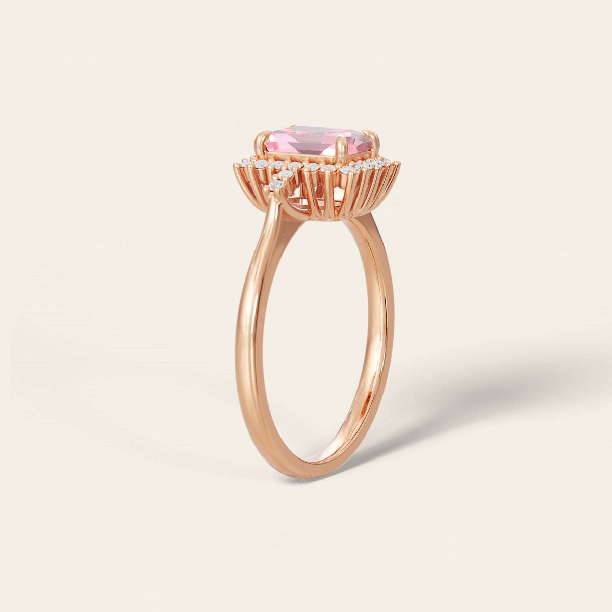 Emerald Cut Engagement Lab Padparadscha Engagement Ring