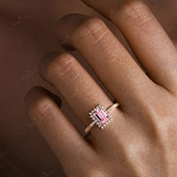 Emerald Cut Engagement Lab Padparadscha Engagement Ring