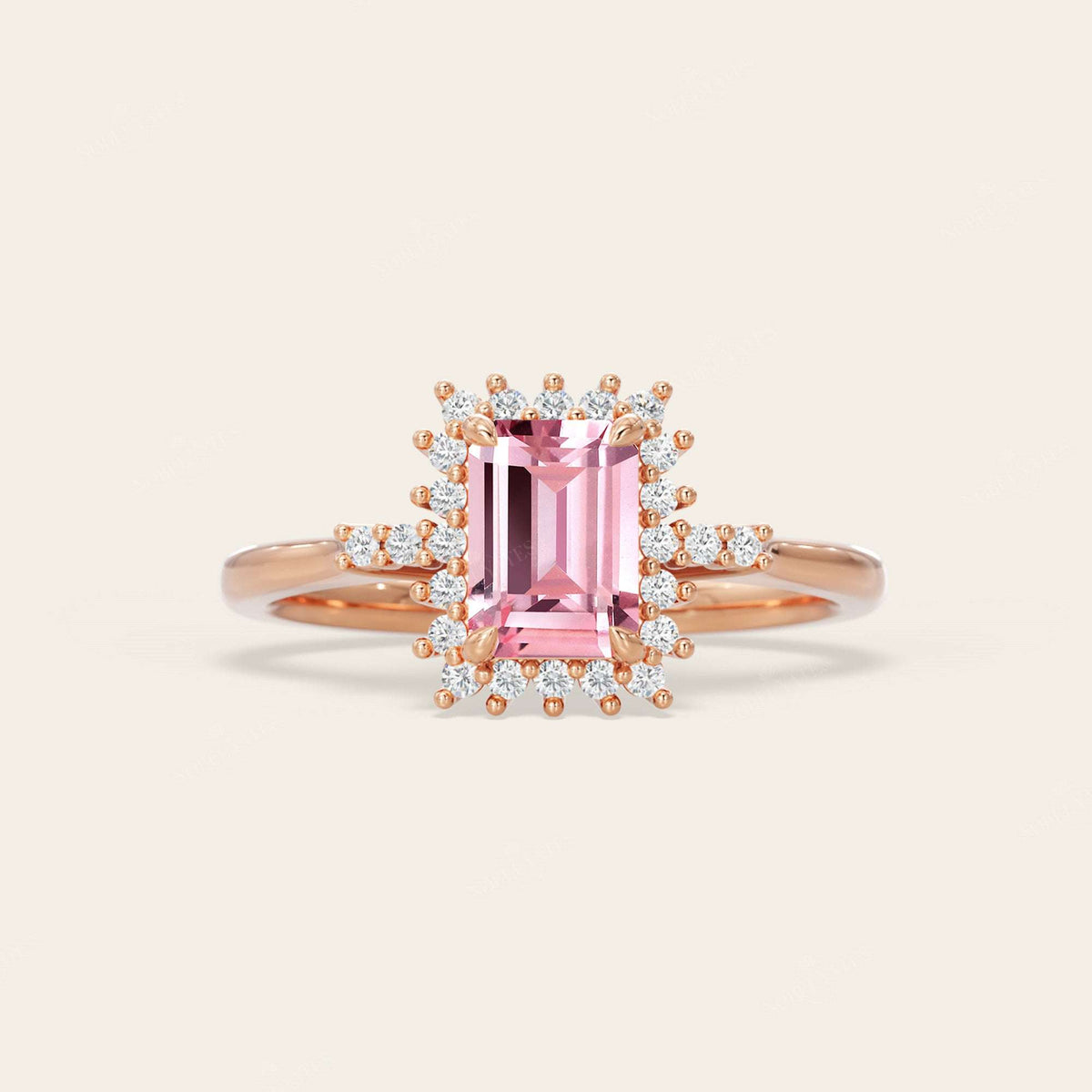 Emerald Cut Engagement Lab Padparadscha Engagement Ring