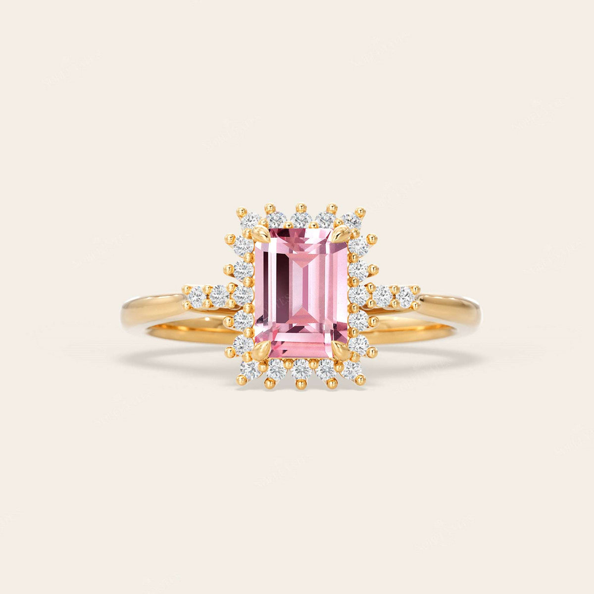 Emerald Cut Engagement Lab Padparadscha Engagement Ring