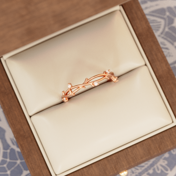 Nature inspired twig Diamond Wedding Band Rose Gold