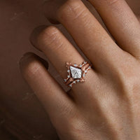 Art Deco Kite Cut Moissanite Engagement Ring Bridal Sets 3pcs