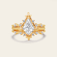 Half Rose Cut Kite Moissanite Art Deco Engagement Ring Sets 3pcs