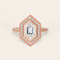 Hexagon Cut Lab Grown Diamond Halo Art Deco Engagement Ring-Nobel Yates