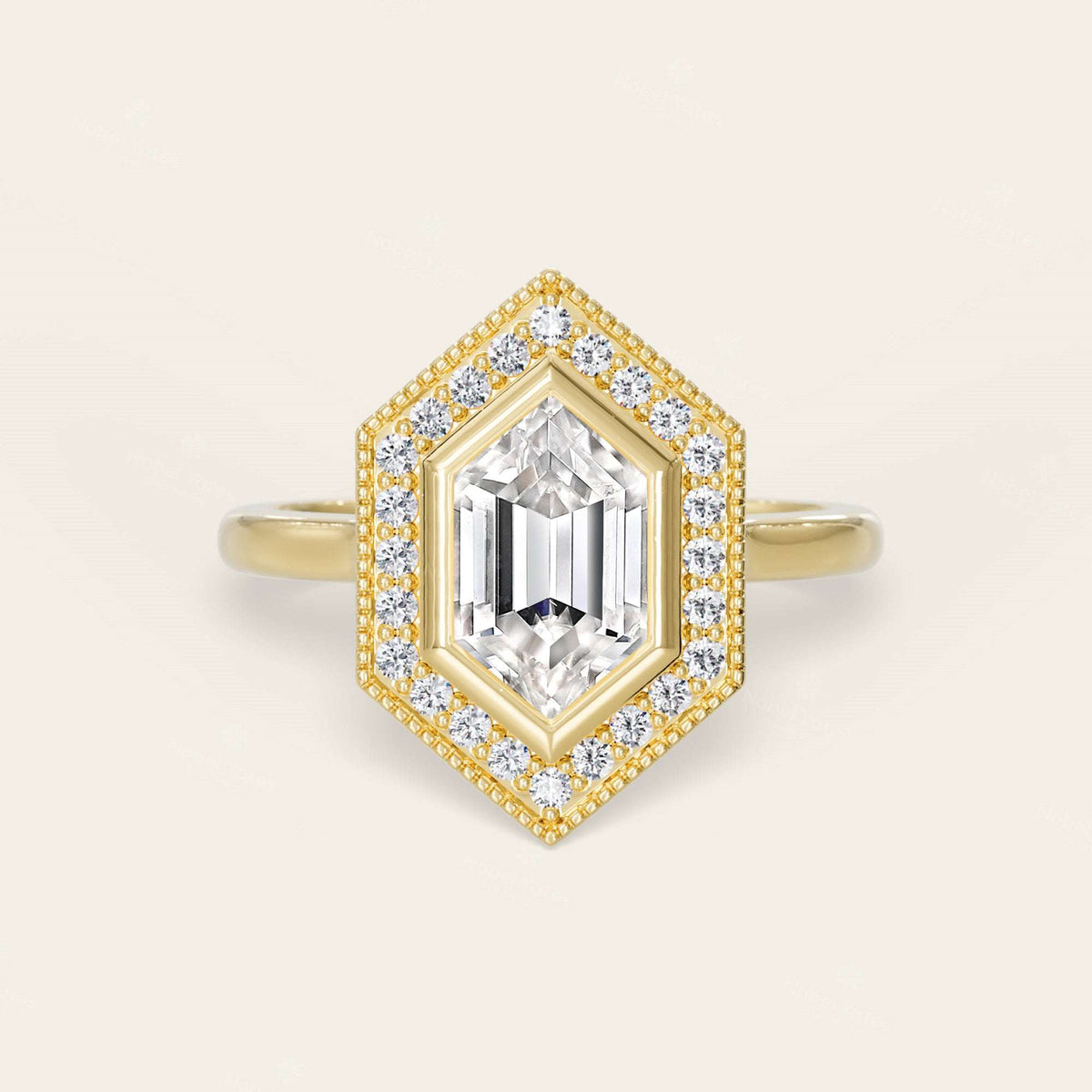 Hexagon Cut Lab Grown Diamond Halo Art Deco Engagement Ring-Nobel Yates