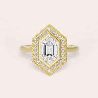 Hexagon Cut Lab Grown Diamond Halo Art Deco Engagement Ring-Nobel Yates