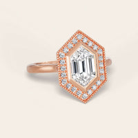 Hexagon Cut Lab Grown Diamond Halo Art Deco Engagement Ring-Nobel Yates