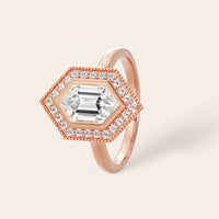 Hexagon Cut Lab Grown Diamond Halo Art Deco Engagement Ring-Nobel Yates