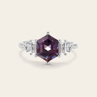 Hexagon Lab Alexandrte & Lab Grown Diamond Art Deco Engagement Ring