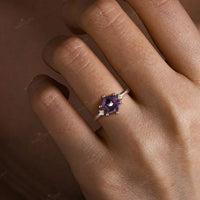 Hexagon Purple Lab Alexandrte Art Deco Engagement Ring