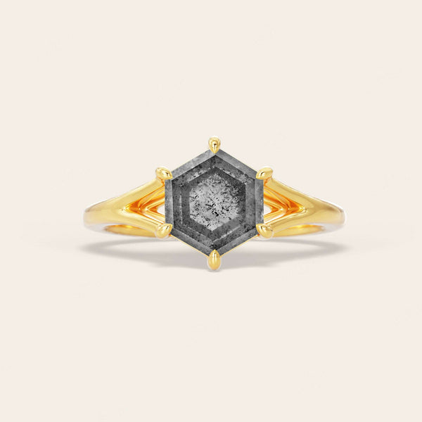 Hexagon Salt & Pepper Diamond Art Deco Engagement Ring Split Shank-Nobel Yates
