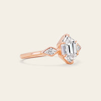 Hexagon & Kite Cut Moissanite Three Stone Art Deco Engagement Ring