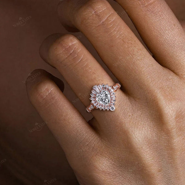 IGI Lab Grown Diamond Heart Cut Art Deco Halo Engagement Ring