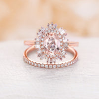 Starburst Art deco Oval Pink Morganite Bridal Sets