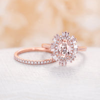 Starburst Art deco Oval Pink Morganite Bridal Sets