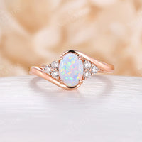 Vintage Oval Opal Bypass Engagement Ring Cluster Rose Gold