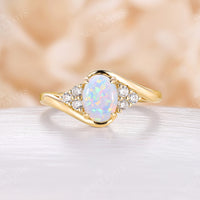 Vintage Oval Opal Bypass Engagement Ring Cluster Rose Gold