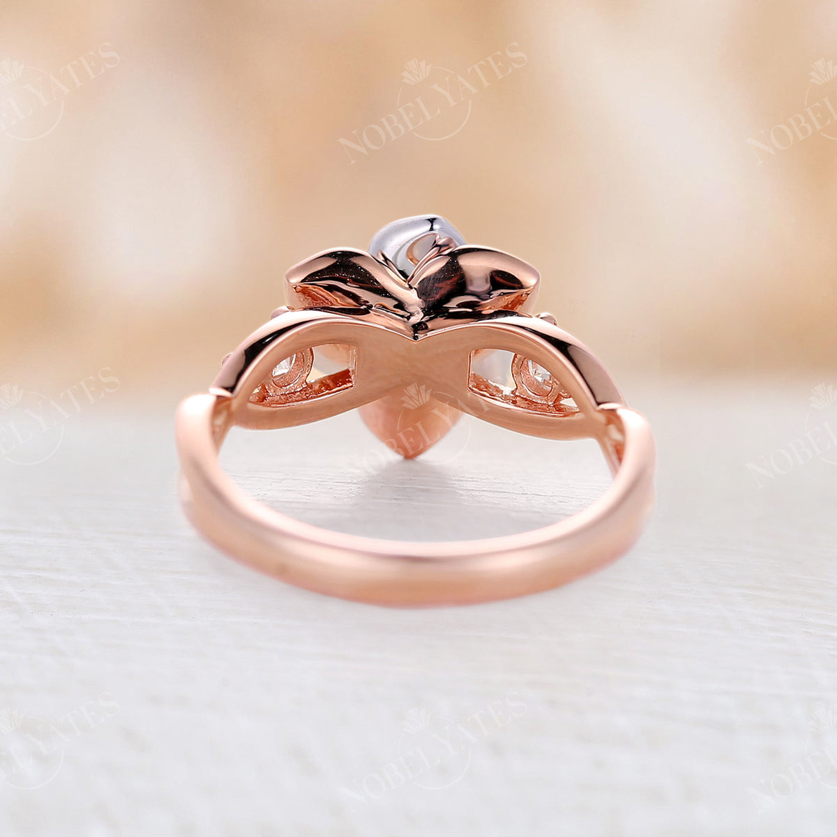 Nature inspired Moissanite Floral Engagement Ring Rose&White Gold