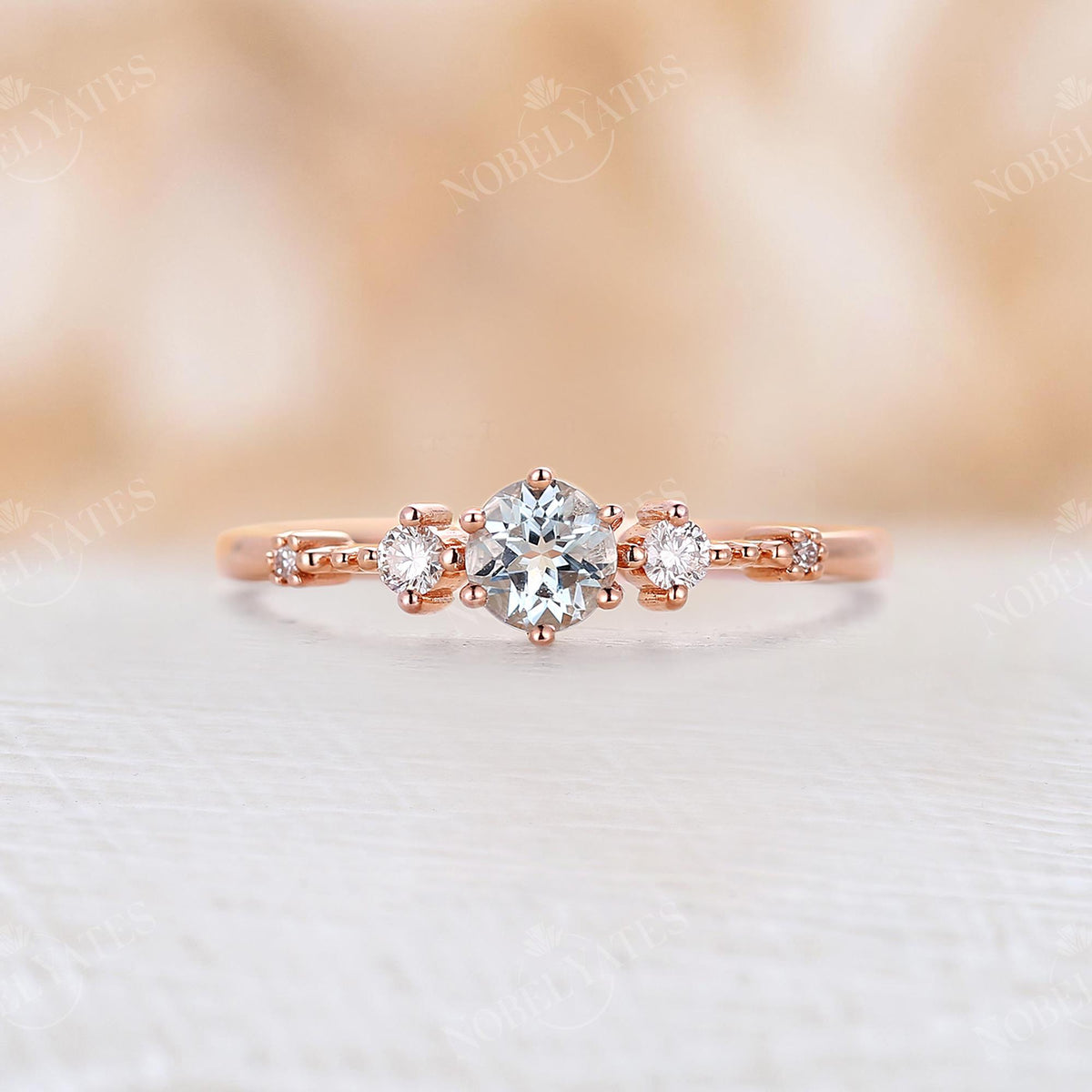 Moonstone Five Stone Engagement Ring Rose Gold