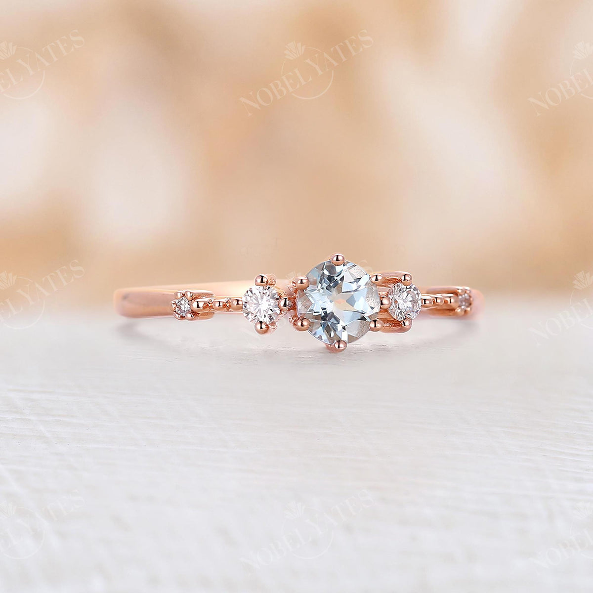 Aquamarine Five Stone Engagement Ring Rose Gold