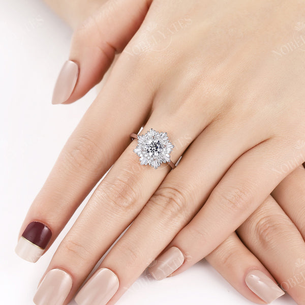 Art Deco Round Moissanite White Gold Halo Engagement Ring
