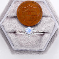 Round Blue Moonstone White Gold Engagement Ring Set