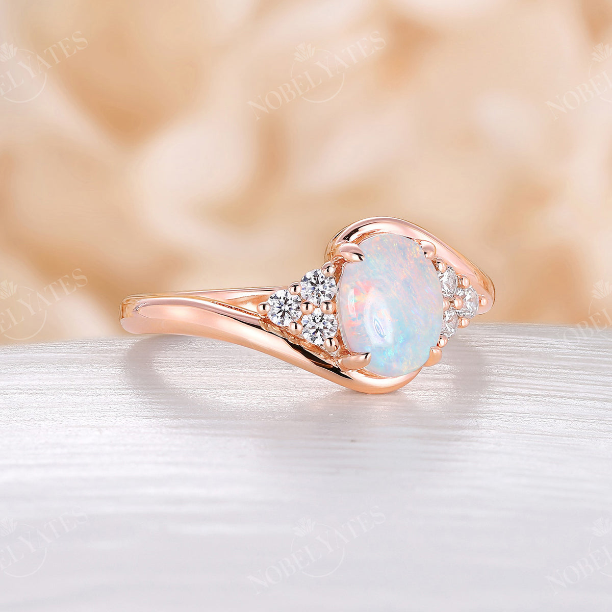 Vintage Oval Opal Bypass Engagement Ring Cluster Rose Gold