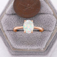 Classic Solitaire Oval White Opal Engagement Ring Rose Gold