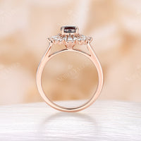 Lab Alexandrite Engagement Ring Diamond/CZ Halo Art Deco Rose Gold