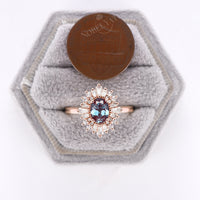 Lab Alexandrite Engagement Ring Diamond/CZ Halo Art Deco Rose Gold
