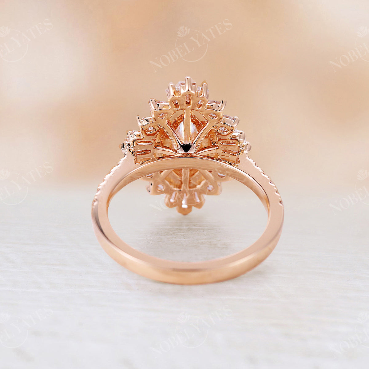 Marquise Moissanite Art Deco Rose Gold Halo Engagement Ring