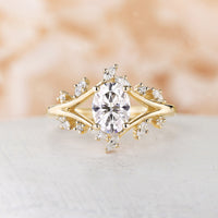 Oval Moissanite Nature inspired Engagement Ring Rose Gold