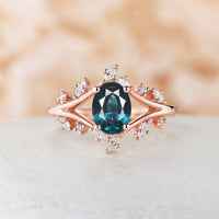 Nature inspired Moonstone Oval cut Engagement Ring Rose Gold