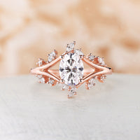 Oval Moissanite Nature inspired Engagement Ring Rose Gold