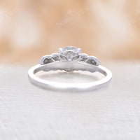 Milgrain Vintage Round Moissanite Engagement Ring Side Stones