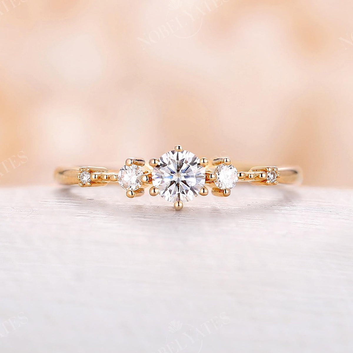 Moissanite Five Stone Engagement Ring Yellow Gold
