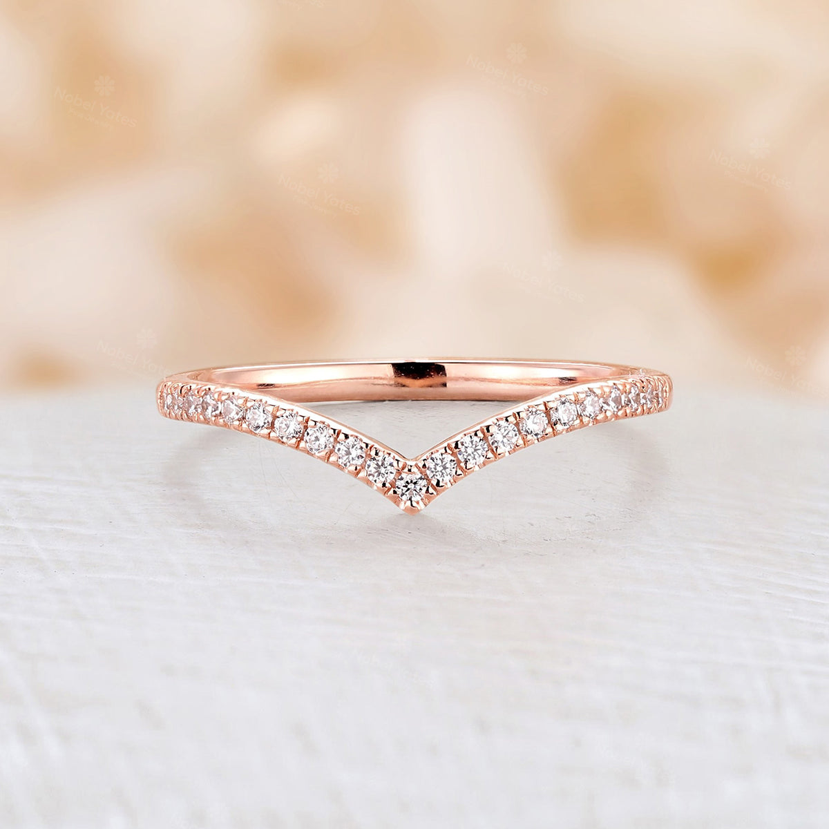 Pave Moissanite Curved Wedding Band Rose Gold Matching Stacking Ring