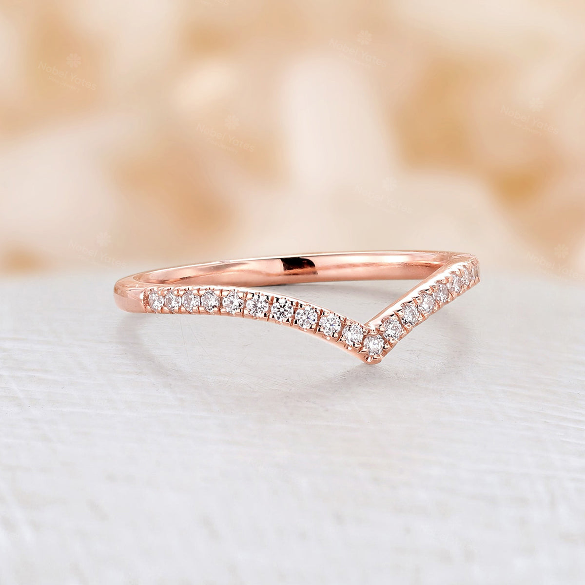 Pave Moissanite Curved Wedding Band Rose Gold Matching Stacking Ring