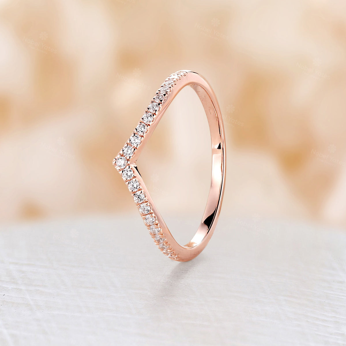 Pave Moissanite Curved Wedding Band Rose Gold Matching Stacking Ring