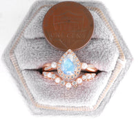 Twist Moonstone Rose Gold Engagement Ring Set Pearl Curved Band
