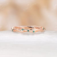 Vintage Lab Emerald Twist Full Eternity Wedding Band Rose Gold