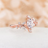 Oval Moissanite Nature Inspired Branch Engagement Ring Bypass Band