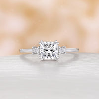 Classic Three Stones Moissanite Yellow Gold Engagement Ring Princess Cut