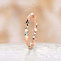 Vintage Lab Emerald Twist Full Eternity Wedding Band Rose Gold