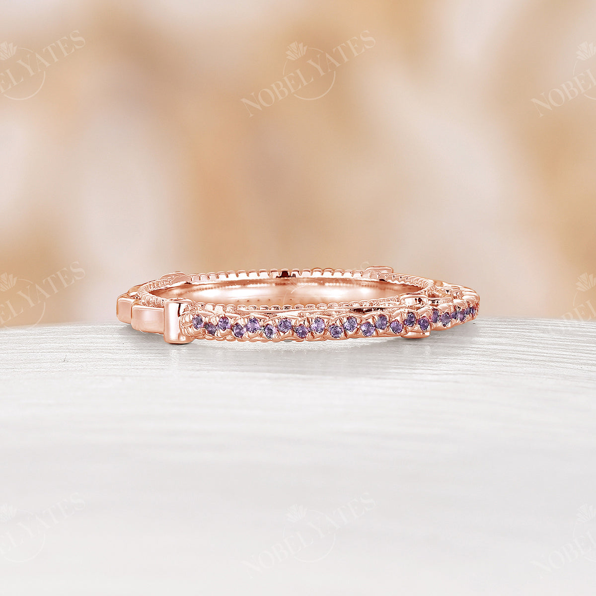 Antique Amethyst Filigree Eternity Wedding Band Rose Gold