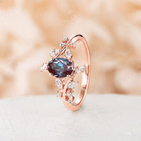 Nature Inspired Branch Engagement Ring Oval Lab Alexandrite Rose Gold